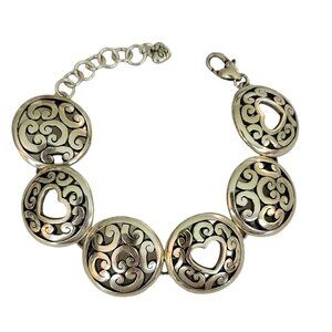 Brighton Silver Tone Circle Medallion Heart Link Bracelet 7 3/4” Long K59